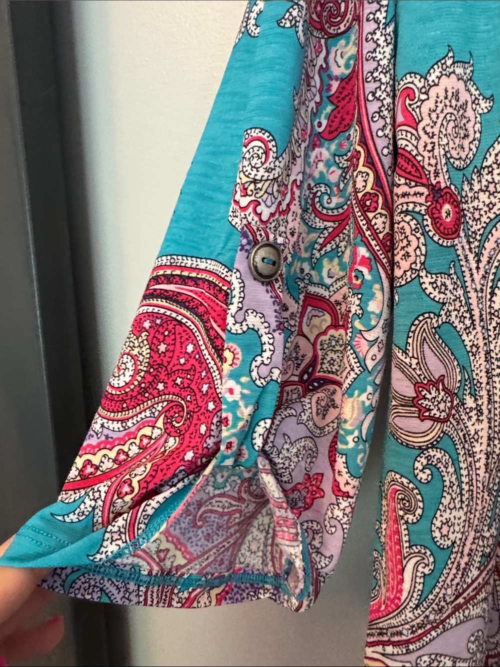 Paisley V-Neck Tunic in Teal & Pink - Picture 6 of 6